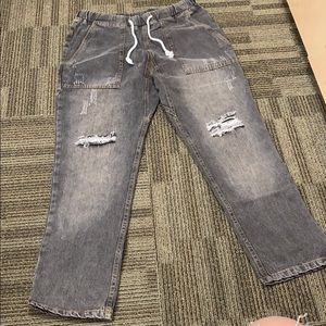 Distressed gray drawstring pants